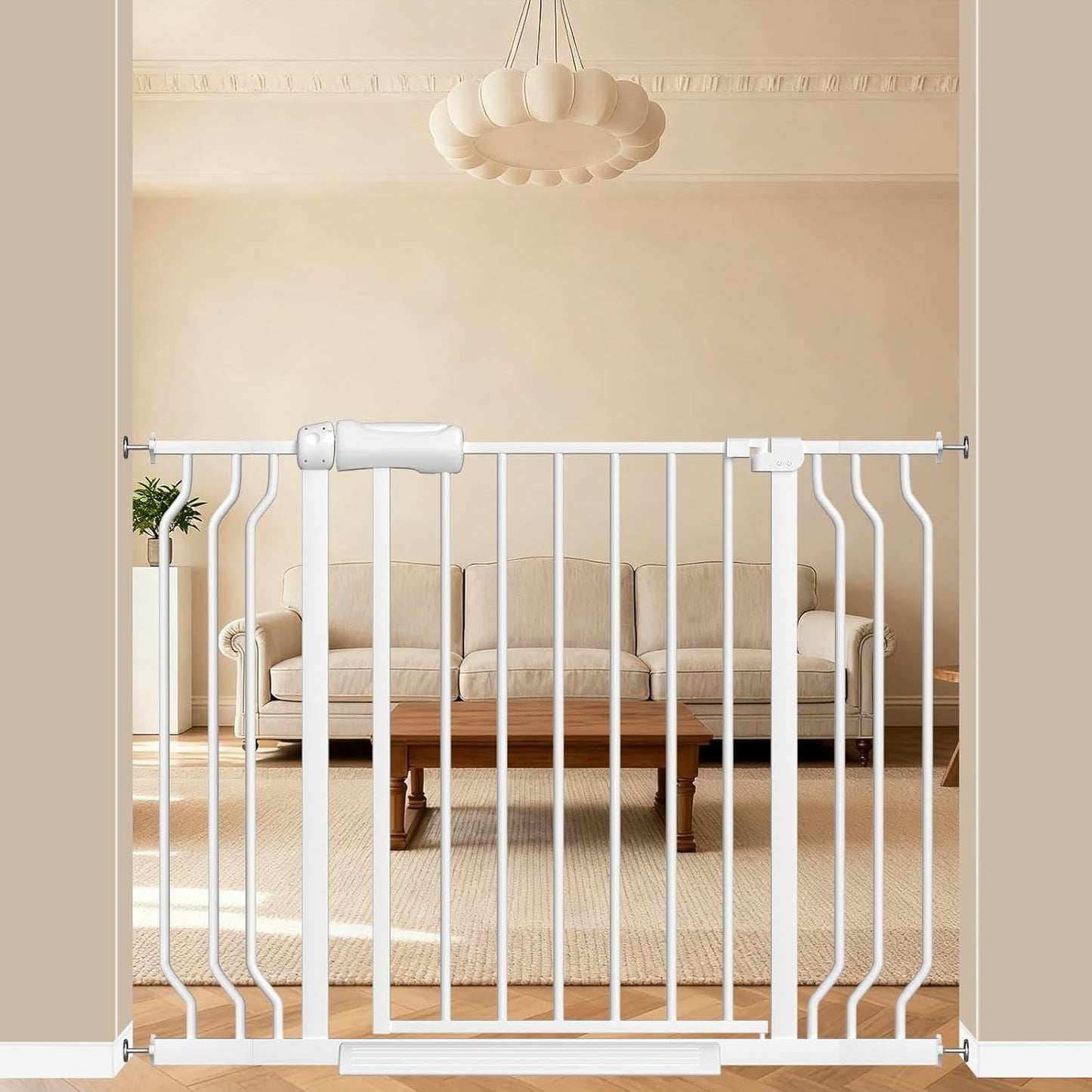 ALLAIBB Extra Wide Pressure Mounted Baby Gate Walk Through Child Kids Safety Toddler Tension White Long Large Pet Dog Gates with Extension for doorways Kitchen (57.48-62.20"/146-158cm, Black)