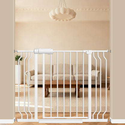 ALLAIBB Extra Wide Pressure Mounted Baby Gate Walk Through Child Kids Safety Toddler Tension White Long Large Pet Dog Gates with Extension for doorways Kitchen (57.48-62.20"/146-158cm, Black)