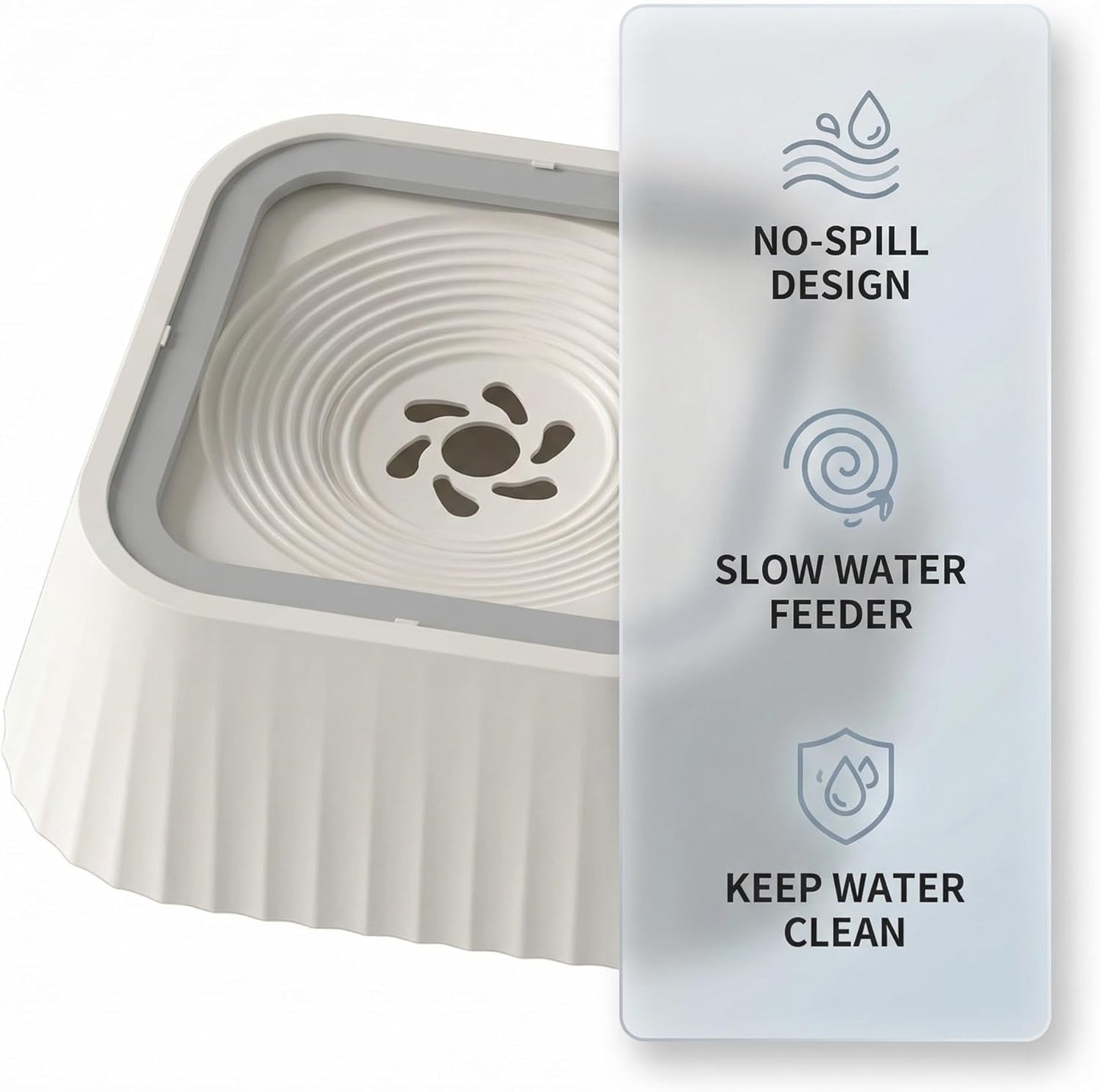 No Spill Dog Water Bowl, 45oz Slow Water Feeder with Floating Disk & Safety Foam, Anti-Splash Pet Water Dispenser, Mess-Free Elevated Design, Durable PP Material for Home, Car & Travel