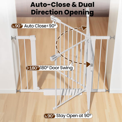 Baby Gate for Stairs, 29.7-40.6" Auto Close Dog Gate Indoor for Doorways, Dual-Lock Design, Adjustable Pet Gate No Drilling with Walk Thru Door for Hallways, Stroller Friendly, Black