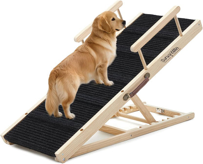 Dog Ramp for Bed - Foldable Small to Large Dog Ramp for Couch - 6 Adjustable Height from 12" to 24" - Stairs with High Traction Mat - Wooden Portable Ramp for Dogs to Get on Bed Couch Car Up to 200LBS