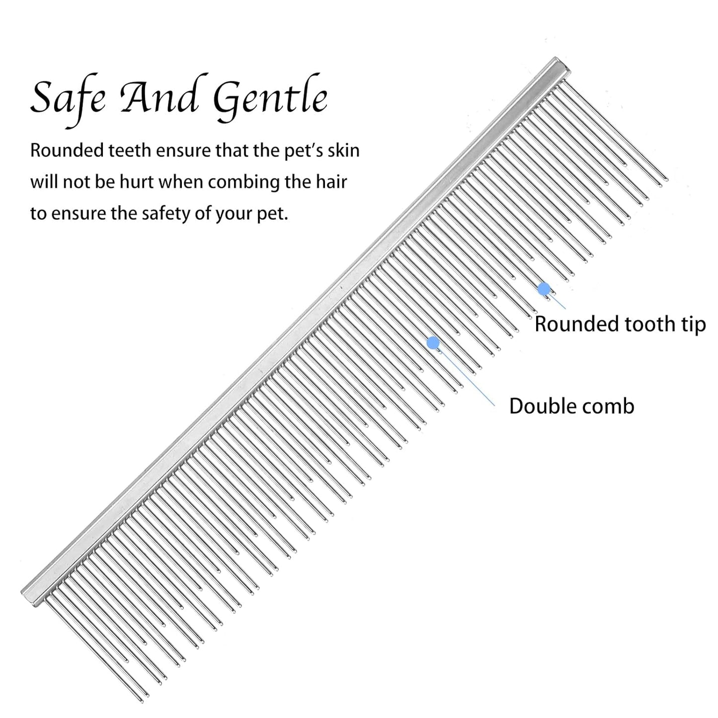 Metal Comb for Dogs & Cats, 6" Stainless Steel Detangling Fine Tooth Grooming Tool for Long & Short Haired Pets, Anti-Static Dematting Comb for Indoor Cat Matted Fur Removal Shedding Control