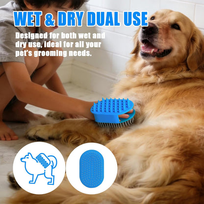 Upgraded Double-Sided Dog Brush for Shedding & Deshedding, Silicone Pet Bath Brush for Long Short Haired Dogs and Cats, Dog Grooming Brush for Shower, Massage, 3-in-1 Hair Removal Comb