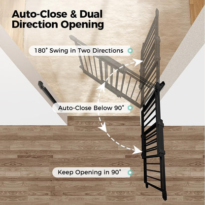 COMOMY 27.5-43" Baby Gate No Bottom Bar for Stairs and Doorways, 2-in-1 Auto Close Dog Gate Indoor for the House, Hardware Mounted Pet Gate with Large Walk Thru Door, Child Safety Gate for Dogs, Black