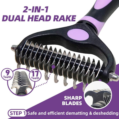 Dog Brush for Shedding,7 PCS Pet Grooming Brush Kit to De-fur & Hair Slicker Deshedding Brushes with Undercoat Rake Comb Bath Brush&Nail Clipper for Grooming Short Long Haired Dogs Cats Blue