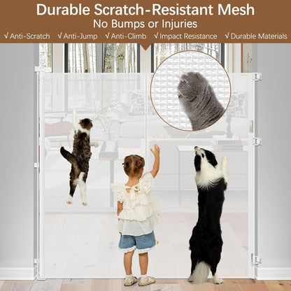 Reinforced 55" Extra Tall Pet Gate for Doorway - No Jumping Over, 55" Wide Retractable Baby Gates with Support Rods - No Crawling Under, Climb Proof Cat Gate for Stairs Tall Retractable Dog Gate/Black