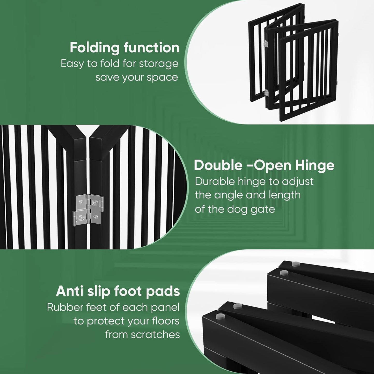 Freestanding Foldable Dog Gate - 4 Panel Room Divider with Metal Support Feet (Black)