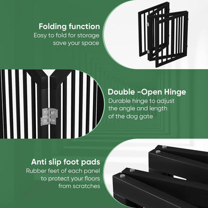 Freestanding Foldable Dog Gate - 4 Panel Room Divider with Metal Support Feet (Black)