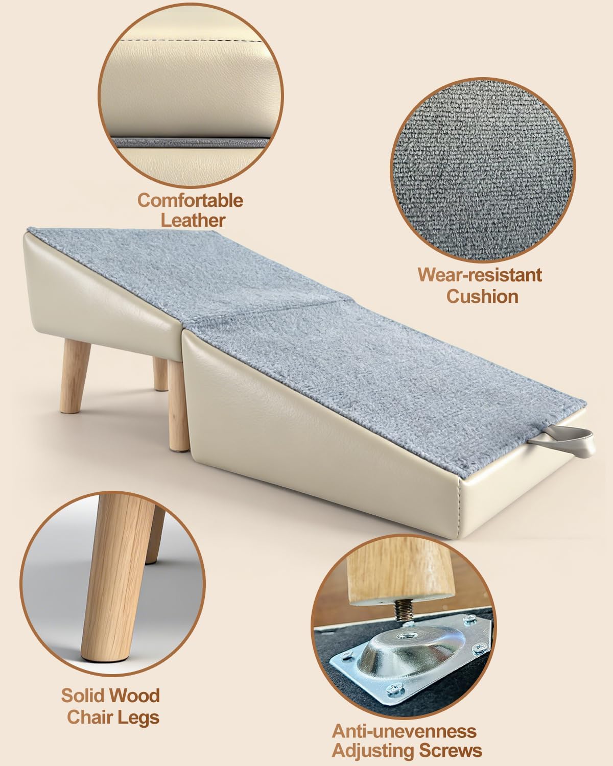 Dog Ramp for Couch Sofa and Low Bed, 15.7" W 2-in-1 Foldable Split Ottoman&Steps, Non-Slip Wooden Pet Stairs for Small Senior Injured Dogs & Cats, Grey