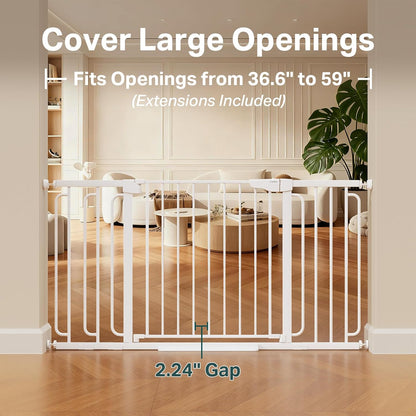 Cumbor 36.6-64" Extra Wide Baby Gate for Stairs, Dog Gates for Doorways, Auto-Close Pet Gate Indoor, Pressure Mounted Walk Through Safety Child Gate for Kids Toddler, Tall Pet Puppy Fence Gate, Brown