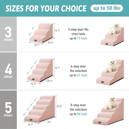 COZY KISS Dog Stairs for Small Dogs 15.7" H, Curved Dog Step for Puppy, Older Cat, Medium Pet Ramp for Sofa, Couch or Chair, Ladder with High Density Foam, 3 Step, 15.7x22.4x15.7 inch, Beige