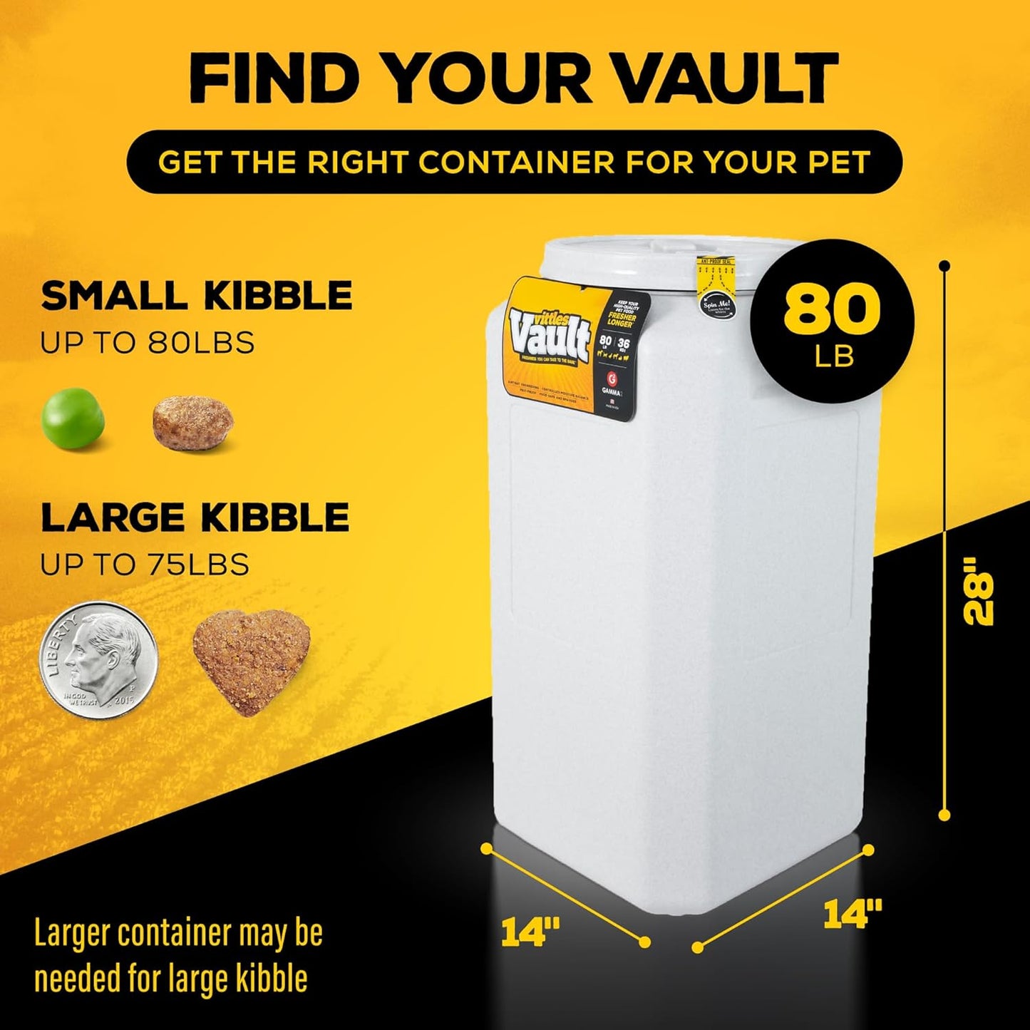Gamma2 Vittles Vault Pet Food Storage Containers - Sealed Dog and Cat Food Storage Container, Fits up to 25lbs, Made in the USA - [12"L x 13.75"H]