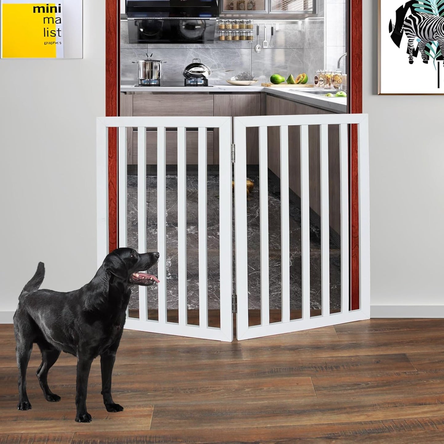 ZJSF Freestanding Indoor Dog Gate for House Foldable Wood Brown Puppy Gate for Doorways Pet Gate for Stairs Extra Wide Pet Fence 24" Height 2 Panels