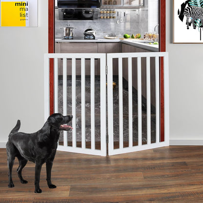 ZJSF Freestanding Indoor Dog Gate for House Foldable Wood Brown Puppy Gate for Doorways Pet Gate for Stairs Extra Wide Pet Fence 24" Height 2 Panels