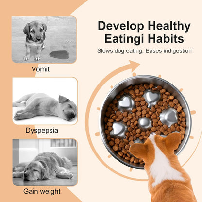 Stainless Steel Slow Feeder Dog Bowls,2 Pcs Slow Food Bowl for Dog & Cat - 2 Cups Capacity,Bone-Shaped Design Pet Food Holder,Metal Non-Slip Lick Plate,Puzzle Maze Dish for Small & Medium Sized Breeds