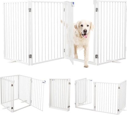 Metal Freestanding Dog Gates,Extra Wide 24", 32" Height Foldable Dog Fence for Indoor & Outdoor, Heavy Duty Freestanding Pet Barrier for Stairs, Doorways, Halls, Kitchen,Yard