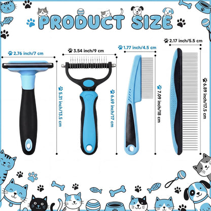 4 Pieces Pet Grooming Kit - Dematting Combs, Slicker Brush, and Steel Comb for Removing Knots and Hair from Dogs, Cats, and Poodles