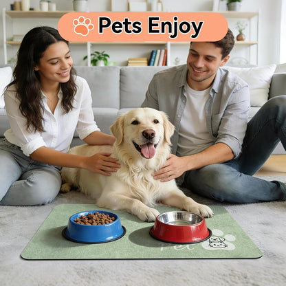 Dog Food Mat - Absorbent Cat Dog Bowl Mat for Food and Water, Quick Dry Pet Food Mats for Floors with Waterproof Rubber Backing, Puppy Cat Feeding Mats for Messy Drinkers,12"x20", Dark Grey