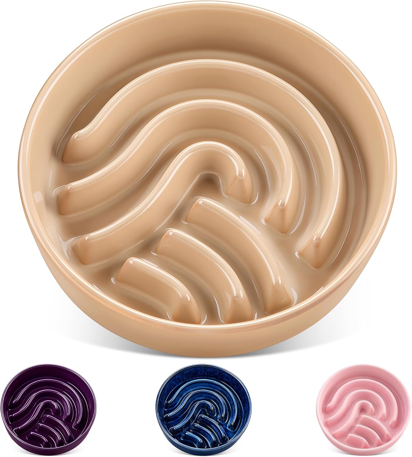 vancasso Slow Feeder Dog Bowl, 1.5 Cup Ceramic Slow Feeding Food Dish for Small and Medium Breed, Puzzle Dog Food Bowl for Fast Eater, Pink