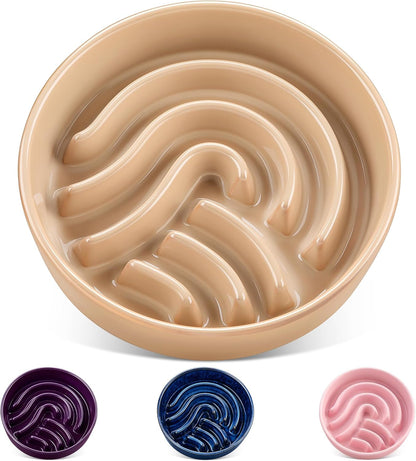 vancasso Slow Feeder Dog Bowl, 1.5 Cup Ceramic Slow Feeding Food Dish for Small and Medium Breed, Puzzle Dog Food Bowl for Fast Eater, Pink