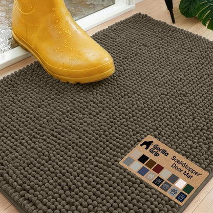 GORILLA GRIP SoakSTOPPER Dog Door Mat, 30x20 Machine Washable Rug Absorbent Doormat Captures Moisture Mud Dirt, Quick Dry Soft Chenille Entryway Rugs Indoor Entrance Mats for Dog Paws, Paw Grey
