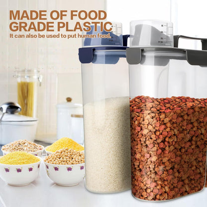 TIOVERY Dog Food Storage Container, 5-7 Lbs Airtight Pet Food Container, Cat Food Container Dispenser Plastic Bin with Pouring Spout, Portable Handle and a Collapsible bowl for Dogs Cats Grey/6Qt
