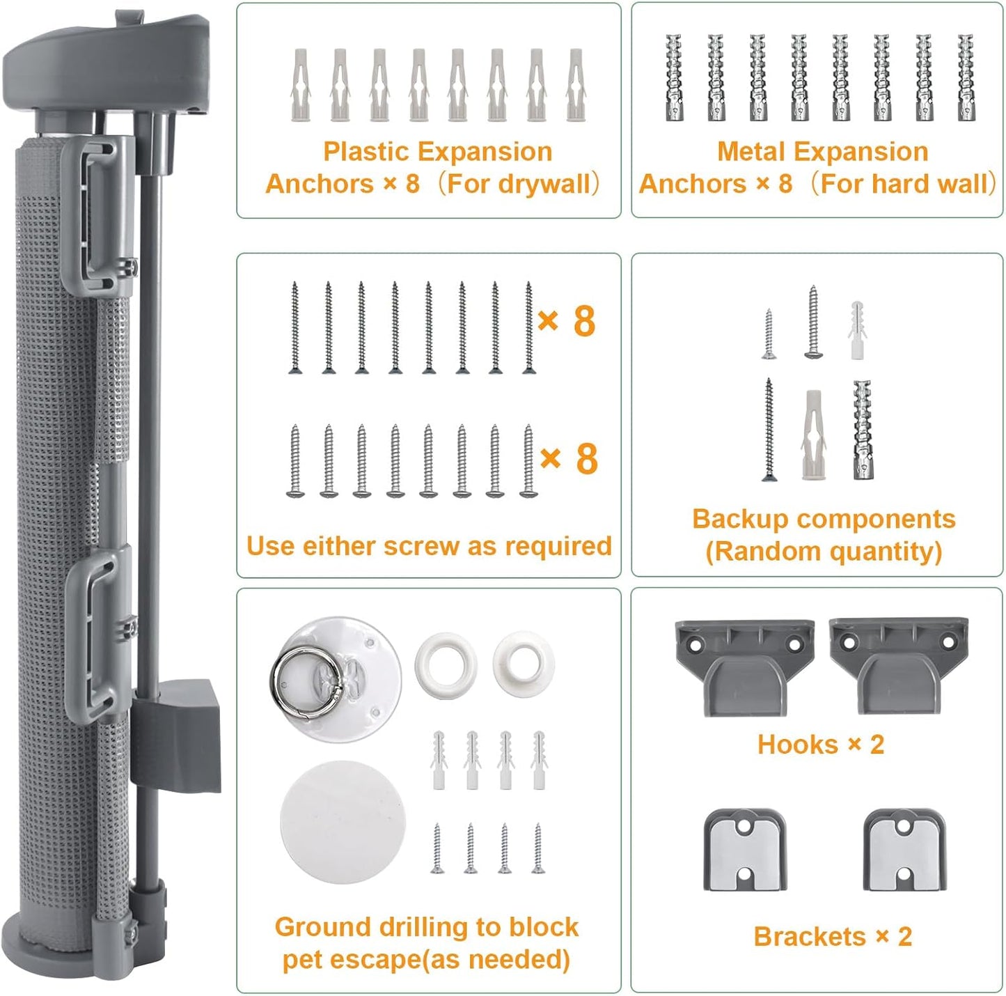 Short Dog Gate, 14" H Retractable Dog Gates, Mesh Retractable Step Over Pet Gates Puppy Gate, Extended up to 55" Wide for Stairs & Doorways Hallways - Drilling Required (Grey)