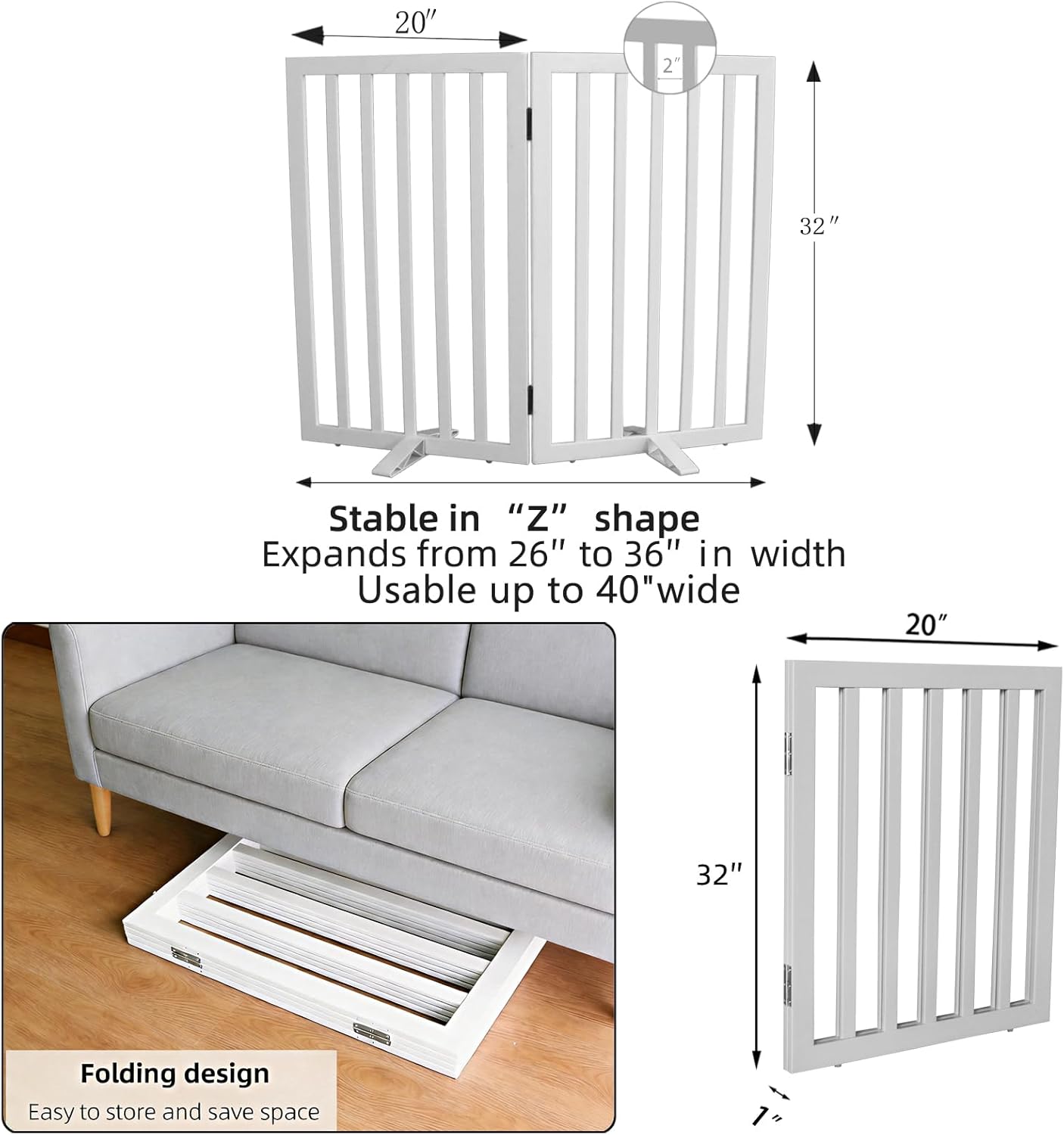 ZJSF Freestanding Indoor Dog Gate for House Foldable Wood Puppy Gate for Doorways Pet Gate for Stairs Extra Wide Pet Fence, Brown, 24" Height 3 Panels