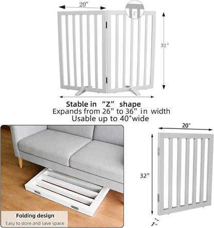 ZJSF Freestanding Indoor Dog Gate for House Foldable Wood Puppy Gate for Doorways Pet Gate for Stairs Extra Wide Pet Fence, Brown, 24" Height 3 Panels
