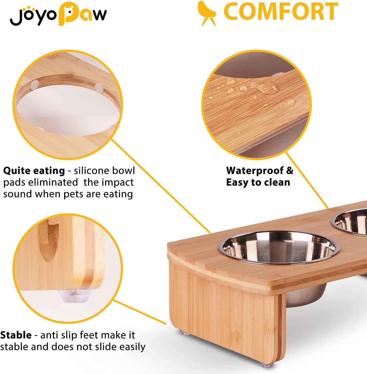 Elevated Dog Bowls, Bamboo Raised Dog Bowl for Medium Dogs, with 2 Stainless Steel Bowls (7'' Tall-40 oz Bowl)