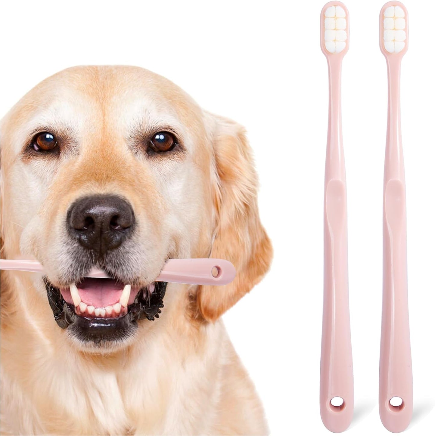 Dog Toothbrush Kit 2 Pack, Ultra Soft Pet Tooth Brush for Medium to Large Dogs & Cats, Animal Teeth Brushing Kit for Easy Dental Cleaning, 2 Pcs, Pink
