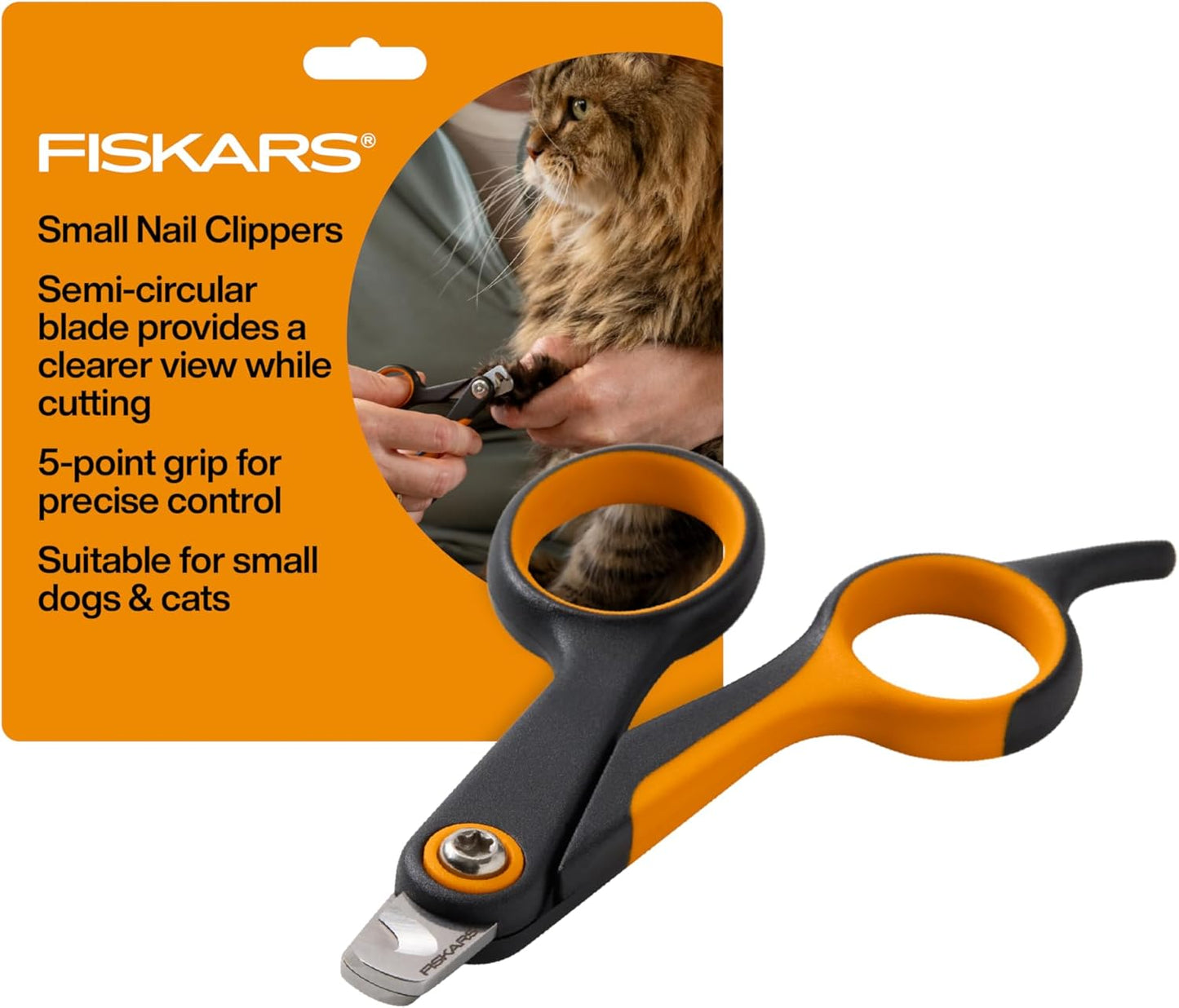Fiskars Pet Large Nail Clippers, Cat and Dog Nail Trimmers for Grooming, Pet Supplies with Semi-Circular Blade & SoftGrip Handle with Safety Lock, 5.75”, Orange/Black