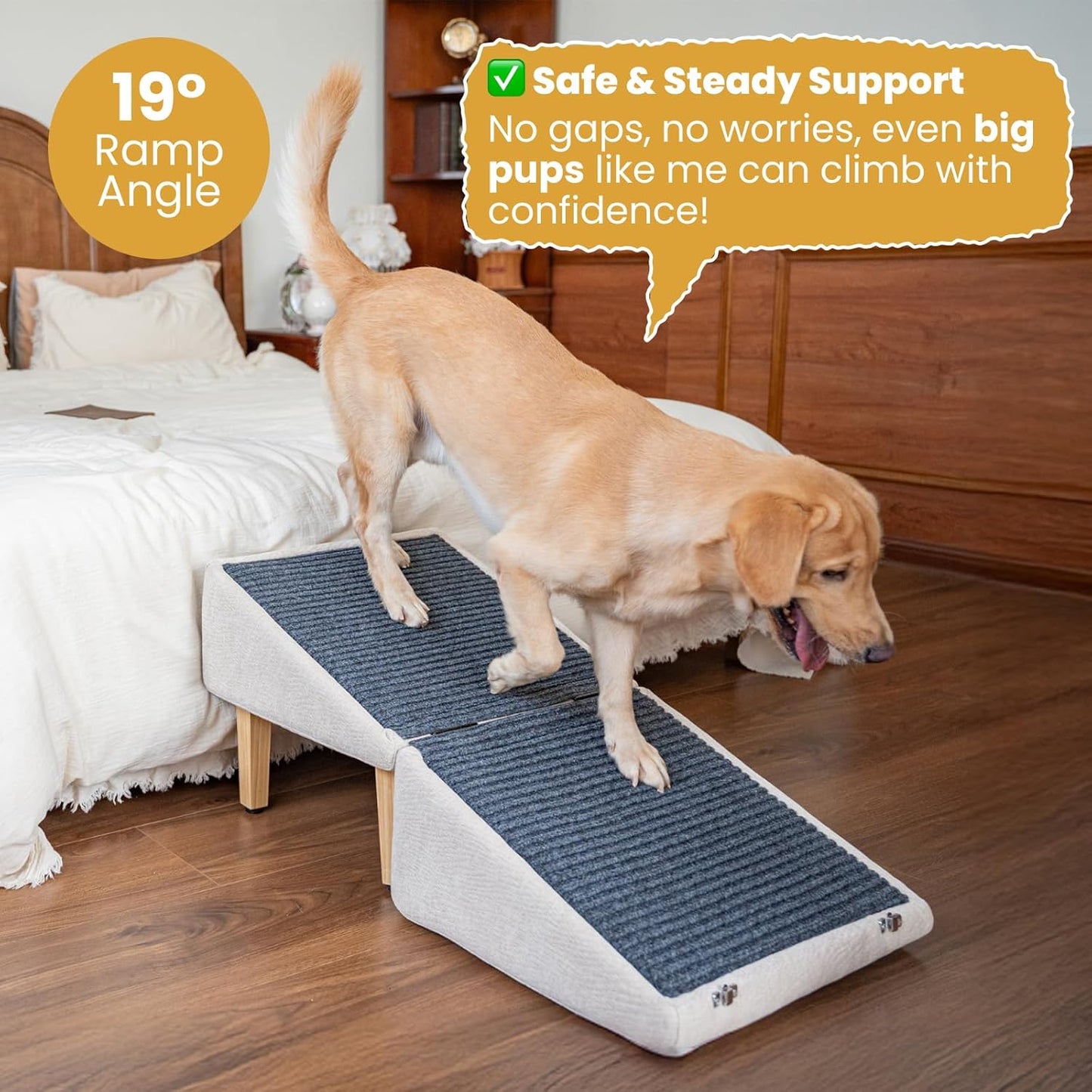3-in-1 Dog Ramp 18.9"×17.7"×18.9" with Storage – Pet Stairs for Senior & Injured Dogs & Cats, Hidden Storage Footstool, Ottoman Anti-Slip, Supports 220 lbs for Beds & Sofas (Blue-pro)