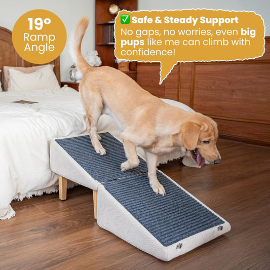 3-in-1 Dog Ramp 18.9"×17.7"×18.9" with Storage – Pet Stairs for Senior & Injured Dogs & Cats, Hidden Storage Footstool, Ottoman Anti-Slip, Supports 220 lbs for Beds & Sofas (Blue-pro)