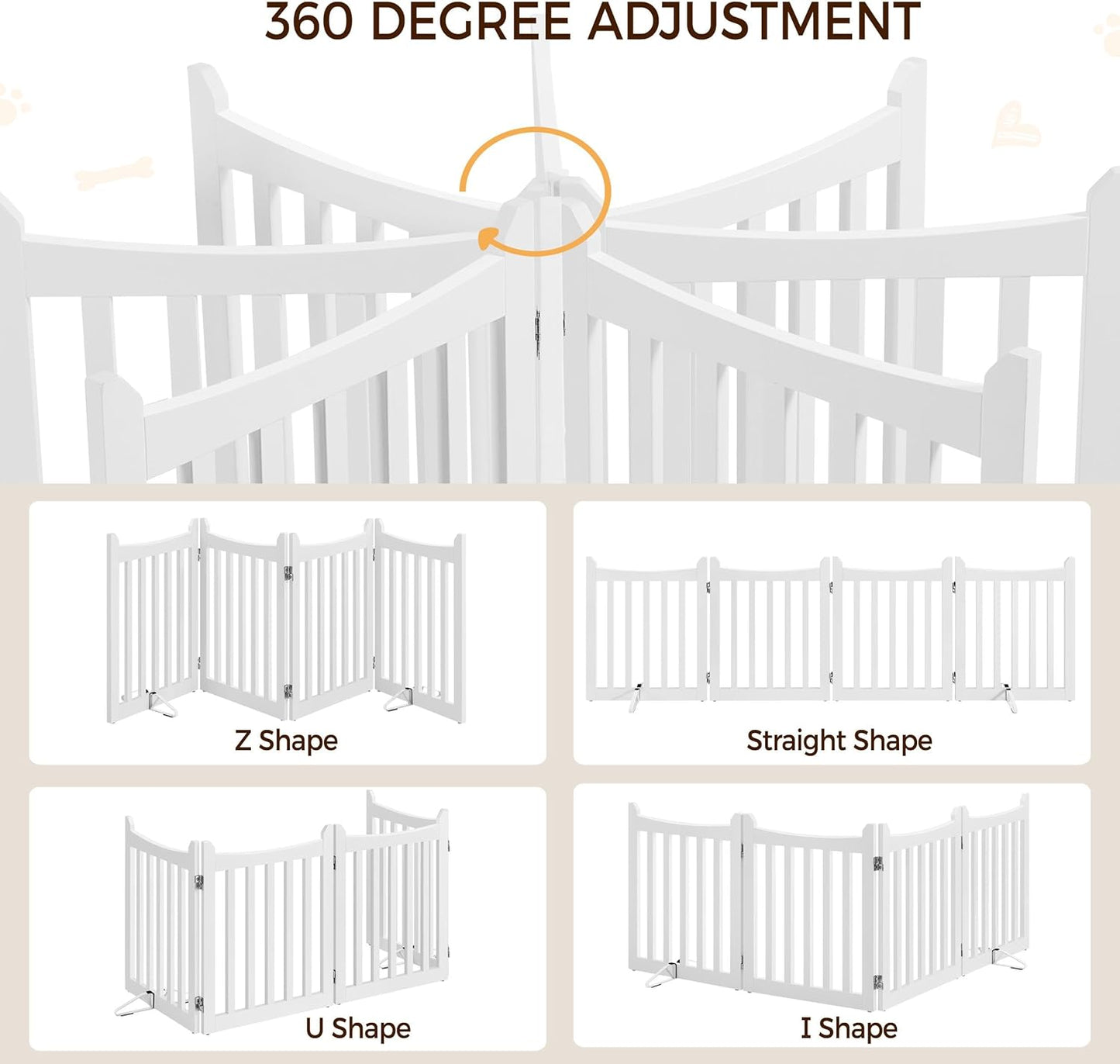 Yaheetech 36" H Extra Tall Freestanding Pet Gate 4-Panel Wooden Dog Fence with 2 Support Feet Folding Dog Gate for Indoor, Stairs, Doorways, Halls, Kitchen Wooden Pet Barrier White, 79.5" L x 36" H