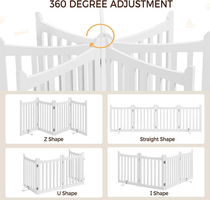 Yaheetech 36" H Extra Tall Freestanding Pet Gate 4-Panel Wooden Dog Fence with 2 Support Feet Folding Dog Gate for Indoor, Stairs, Doorways, Halls, Kitchen Wooden Pet Barrier White, 79.5" L x 36" H