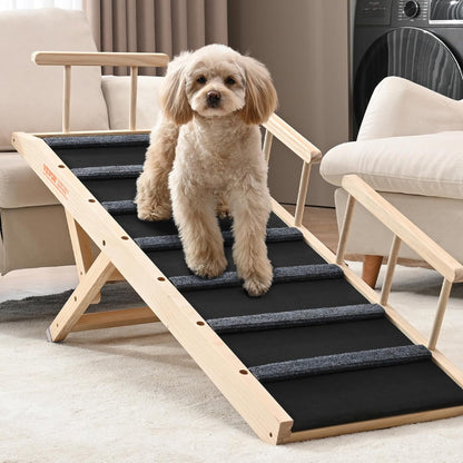 VEVOR Dog Ramp, Folding Pet Ramp for Bed, Adjustable Dog Ramp for Small, Large, Old Dogs & Cats, Wooden Pet Ramp with 39.3" Long Ramp, Adjustable from 15" to 22", Suitable for Couch, Sofa, Car