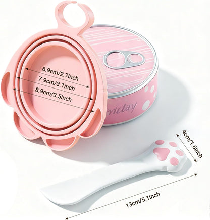 Pet Food Can Lids And Spoon,Pet Food Can Covers, One Fit 3 Standard Size Cans,For Dog And Cat Food Cans,Pink