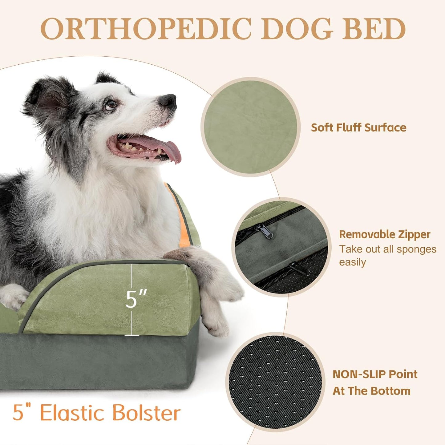 Comfort Expression Orthopedic Dog Bed for Extra Large Dogs 42x30 Inch, Waterproof Egg Crate Foam XL Pet Bed with Removable Bolsters, Dog Couch with Washable Cover & Non-Slip Bottom, Grey - Colors A