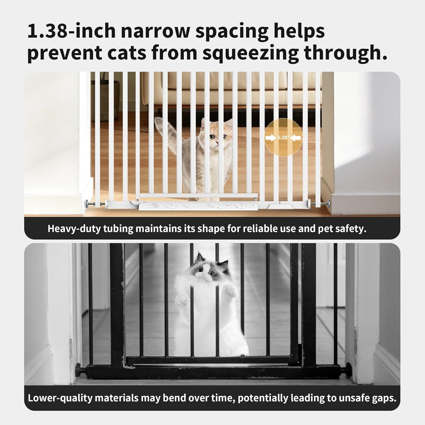 78.74" Extra Tall Cat Gate for Doorway, Wide Adjustable 27.56"-32.28" No Drilling Pet Proof Safety Door Gate, Pressure Mount Full Dog Barrier for Stairs Kitchen House-White