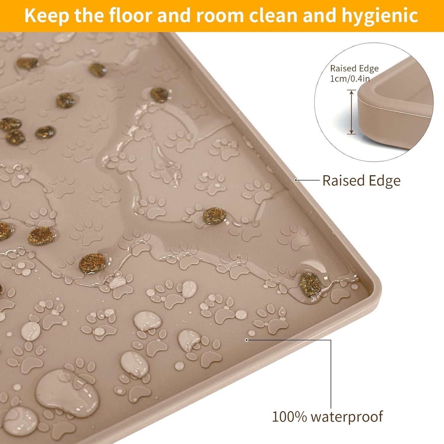 Ptlom Pet Placemat for Dog and Cat, Mat for Prevent Food and Water Overflow, Suitable for Small, Medium and Big Pet, 18" 12", Grey, Silicone