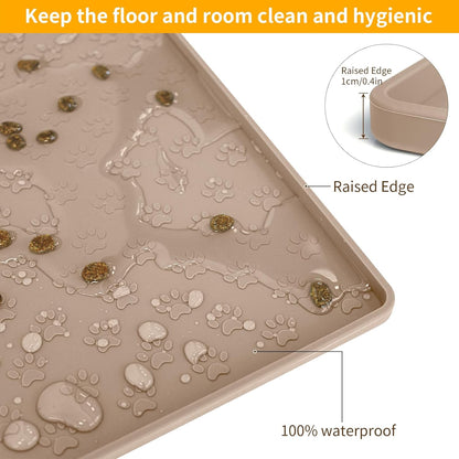Ptlom Pet Placemat for Dog and Cat, Mat for Prevent Food and Water Overflow, Suitable for Small, Medium and Big Pet, 18" 12", Grey, Silicone