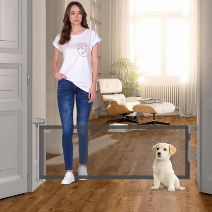 2 Pack Short Dog Gate Pet Gates Puppy Gate 14" H 59" Wide Step Over Pet Fence, Mesh Retractable Indoor Outdoor Expands Up to 59 Inches Small Dog Gates for Doorways Stairs
