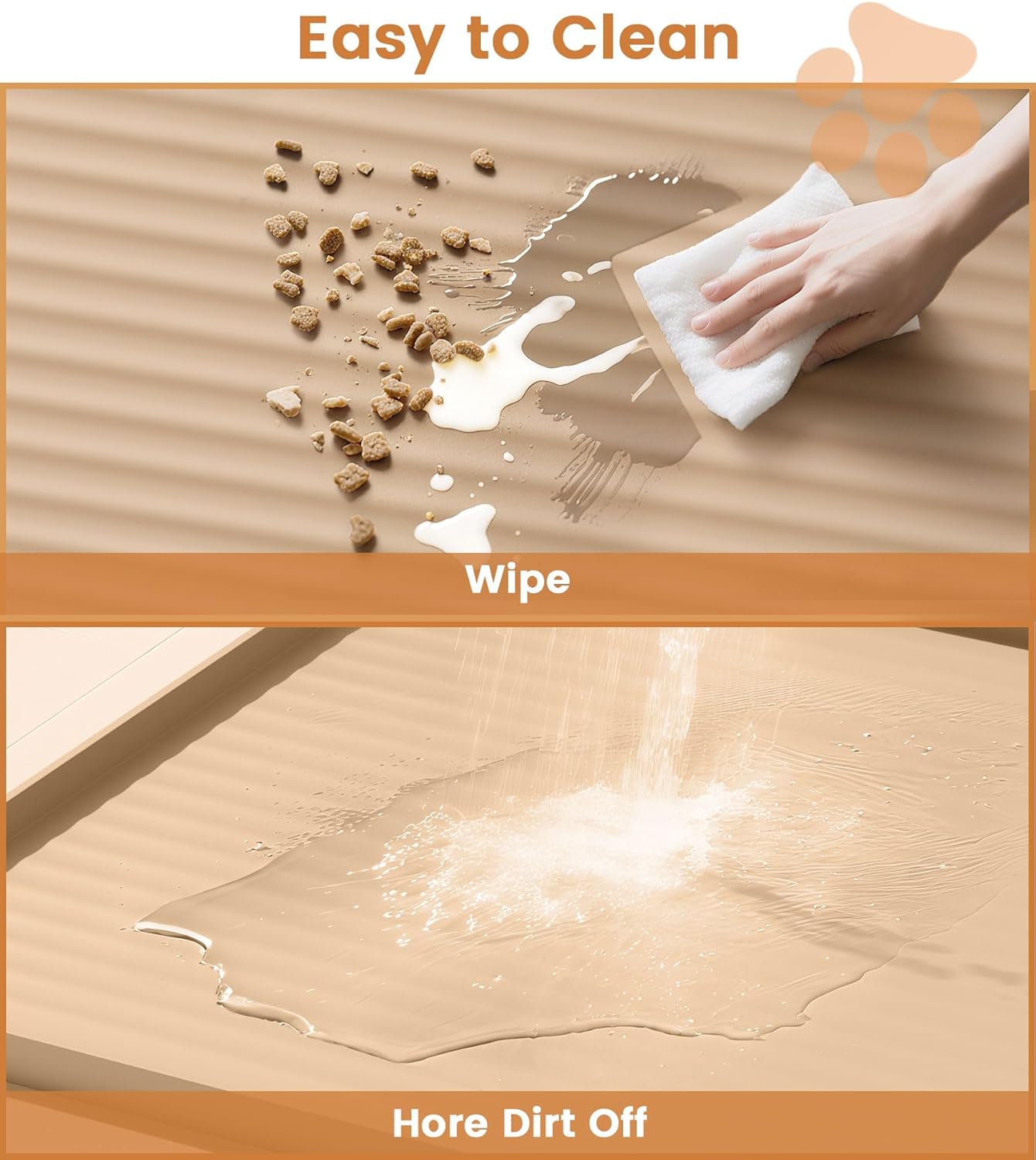 Dog Food Mat 36"x24", Waterproof Pet Feeding Mat with Diversion Grooves and Raised Edges, Large Non-Slip Dog Bowl Mat for Food and Water, Cat Food Mat for Floors, Easy to Clean, Grey