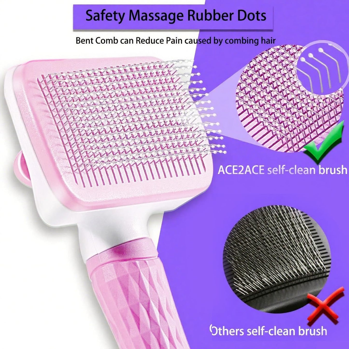 Self-Cleaning Slicker Brush, Dog Cat Bunny Pet Grooming Shedding Brush, Easy to Remove Loose Undercoat, Pet Massaging Tool Suitable for Pets with Long or Short Hair (Black)