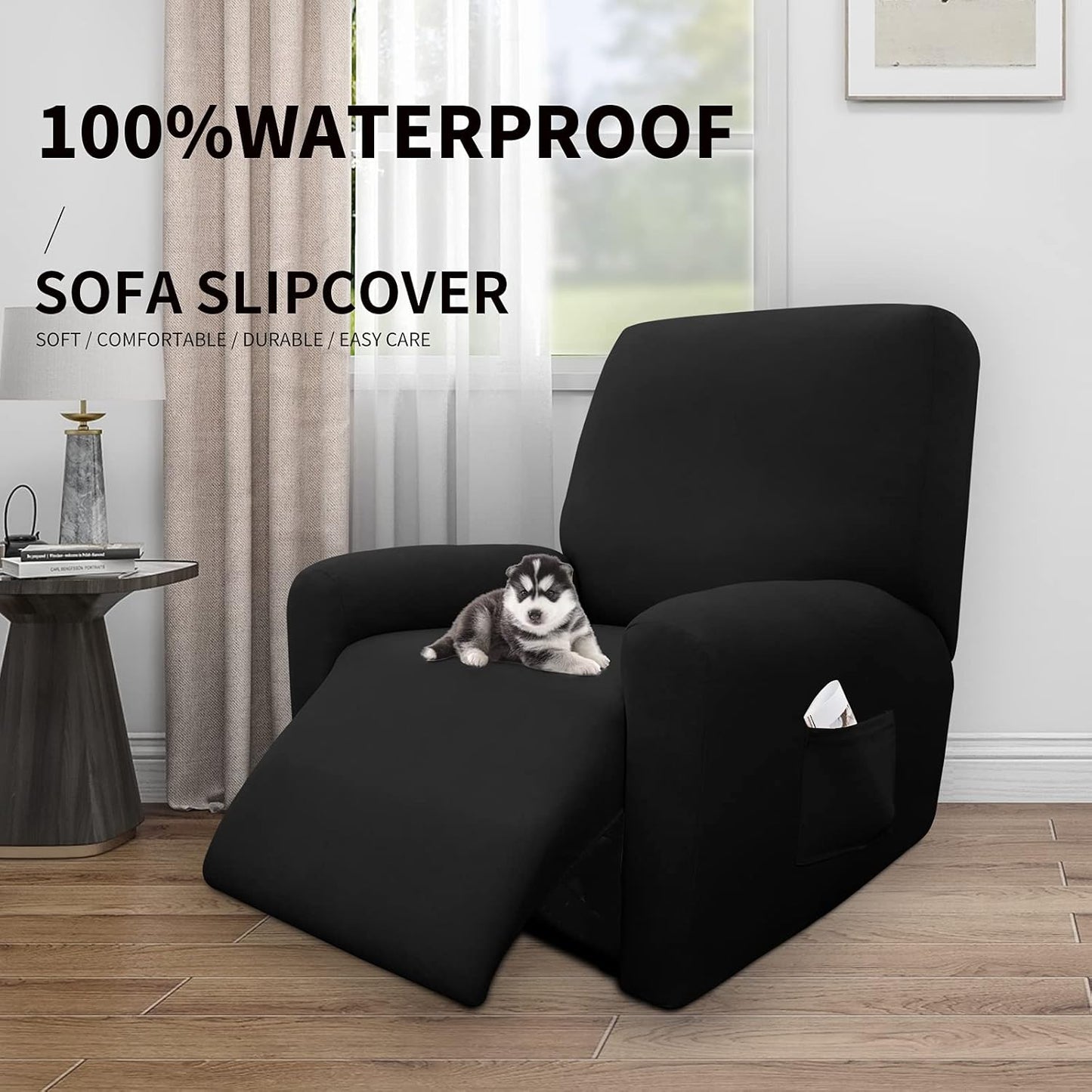 Easy-Going 100% Dual Waterproof 4 Pieces Stretch Soft Couch Cover for Dogs, Sofa Slipcover for 3 Separate Cushion Couch Leakproof Furniture Protector for Kids, Pets Dark Gray