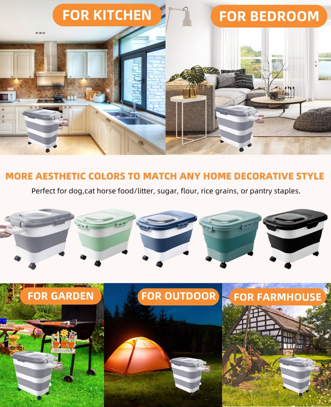 10-13 Lbs Dog Food Stroage Container, Collapsible Dog Food Containers with Airtight Lid, Pet Food Scoop, Pet Food Storage Container Dry Food for Dog, Cat and Other Pets