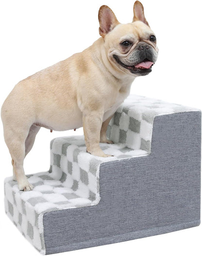 KSIIA Dog Stairs for Small Dogs & Cats Pet Stairs Supportive 4-Tier Pet Steps for Bed Couch Sofa Chair, No-Slip Cat Steps with Removable Washable Cover, 24" D x 15" W x 17.5" H, Grey