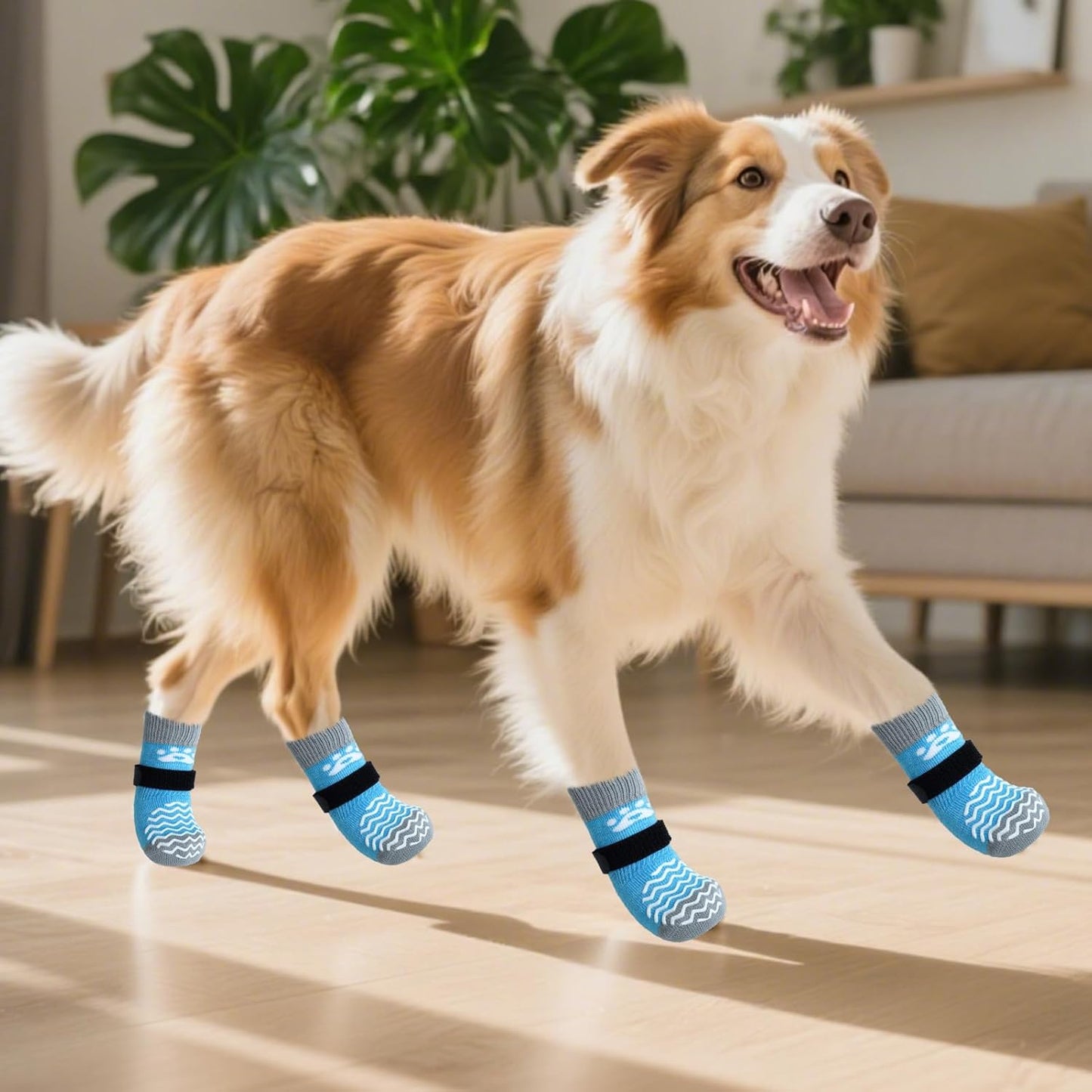 PUPTECK Anti Slip Dog Socks with Double Grippers for Hardwood Floors, Shoes for Hot/Cold Pavement, Boots & Paws Protectors to Prevent Licking, Traction Booties for Senior Small Large Dogs