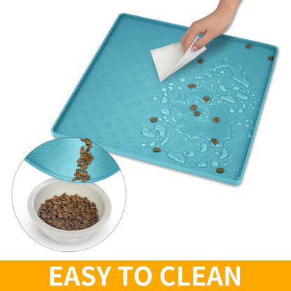 Ptlom Pet Placemat for Dog and Cat, Mat for Prevent Food and Water Overflow, Suitable for Small, Medium and Big Pet, 18" 12", Grey, Silicone